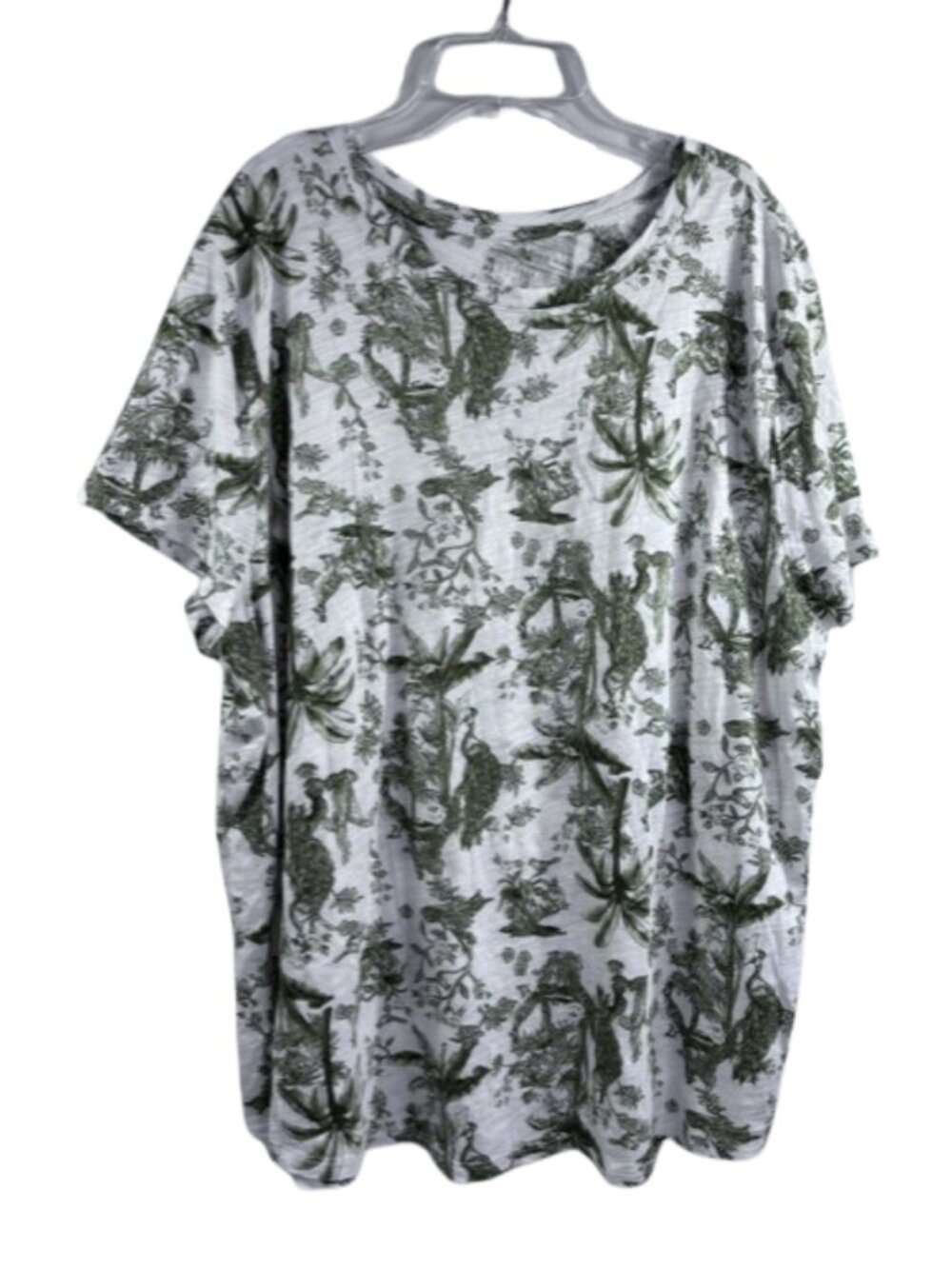 Blue Sol Toile Print Short Sleeve Tee Shirt Size 2X Green & White NWOT